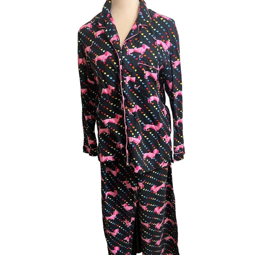 Victoria’s Secret Cotton Flannel Dachshund Doxie Rainbow Heart Pajama Set Small